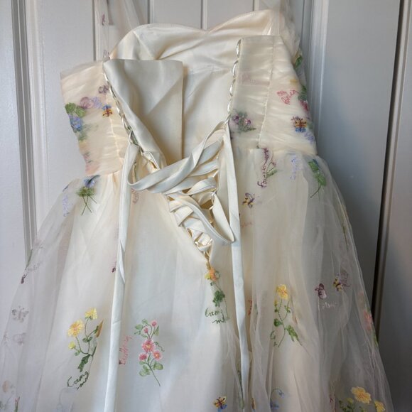 Women's Floral Embroidery Dresses Spaghetti Short Dresses Tulle. Size Med - Picture 5 of 8